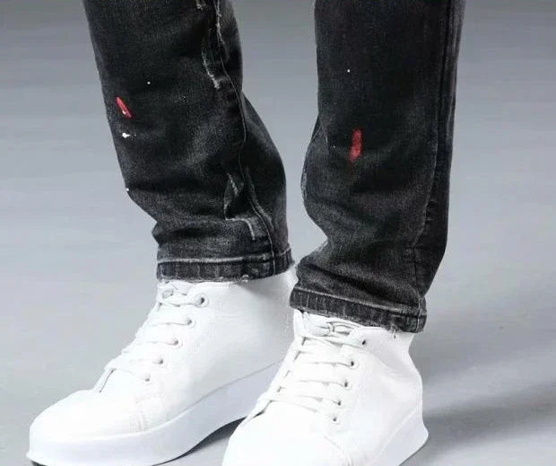 Trousers Ripped Torn Patch Man Cowboy Pants Slim Fit with Holes Men's Jeans Tight Pipe Skinny Broken 2025 Korean Autumn Goth Xs
