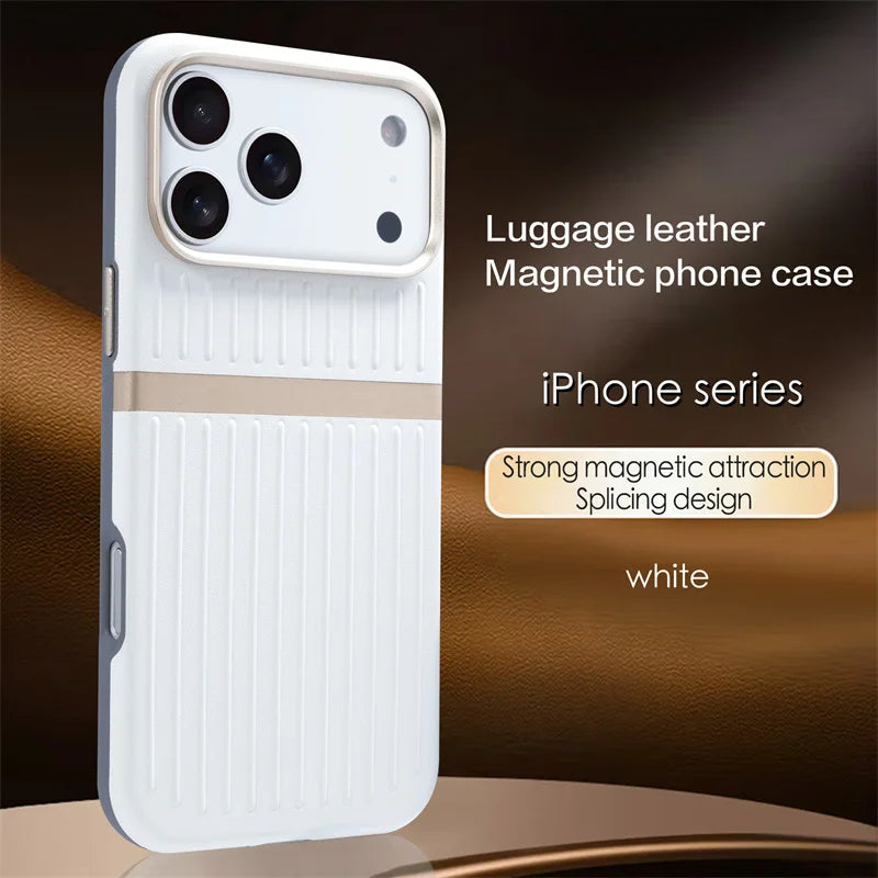 Business Luggage Leather Magnetic Case For iPhone 17 16 15 14 13 Pro Max 17Air For MagSafe Wireless Charging Fashion Cover Funda