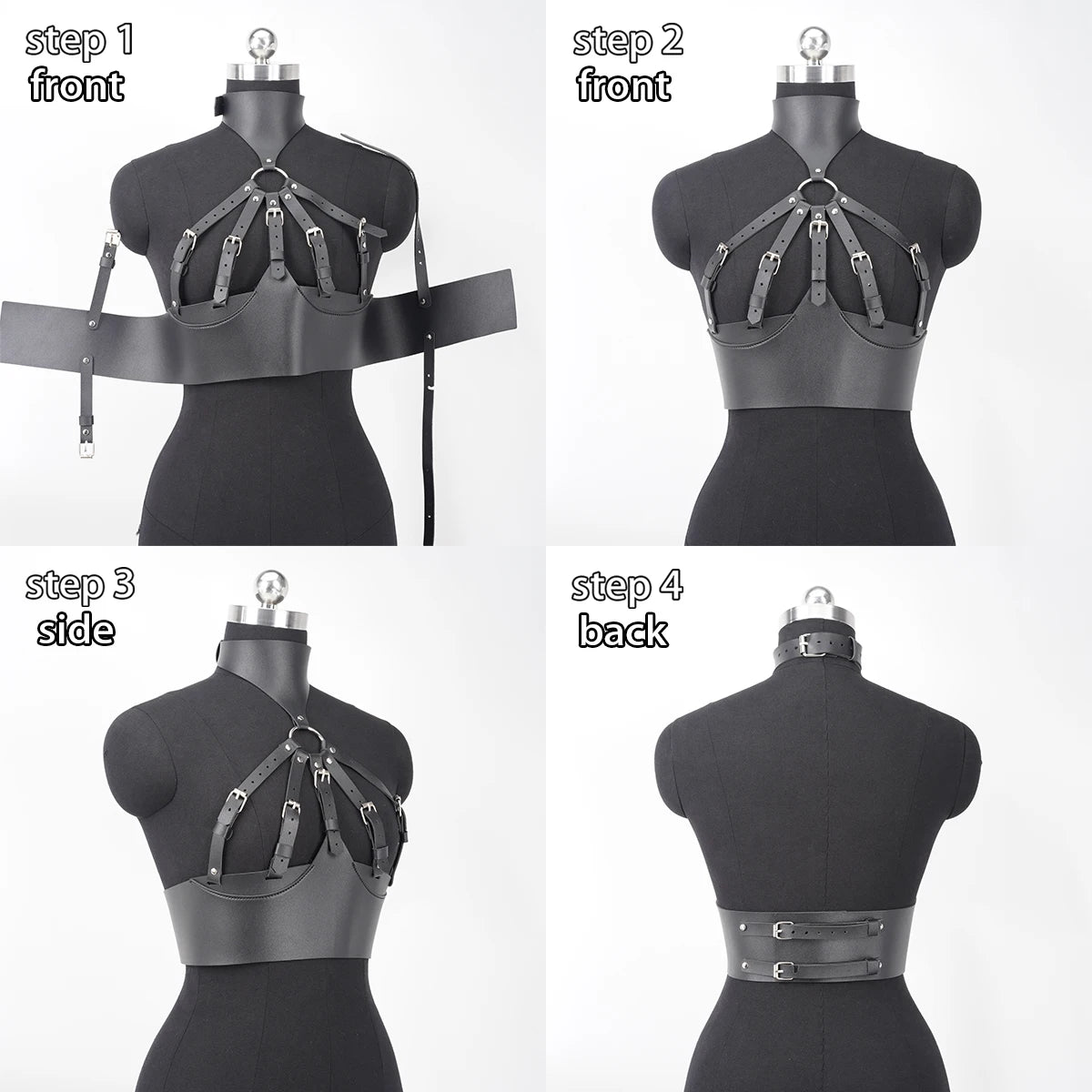 Women’s Black Leather Harness Bra - Adjustable Straps, Metal Ring Detail, Gothic and Punk Fashion, Rave Outfit, Plus Sizes