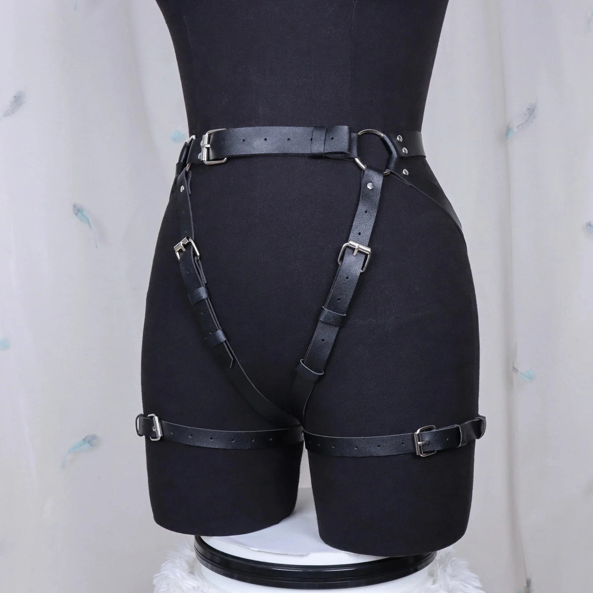 Women Faux Leather Body Harness Belt Gothic Suspenders Garter Belt, Leg Harness Goth Clothing Rave Outfit