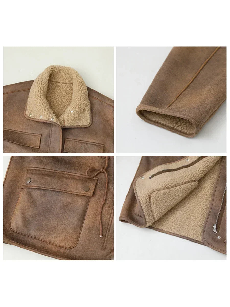 CHIC VEN Women's Jackets Thick Warm Solid Suede Reversible Jacket Motorcycle Outer Coat Loose Female Overcoat Winter Autumn