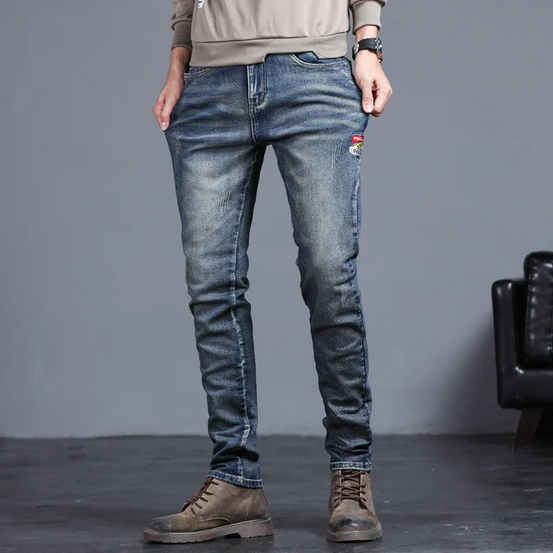 Men's Fashion Vintage Jeans Autumn New Slim Distressed Personalized Pants Male Brand Clothing Denim Trousers Streetwear