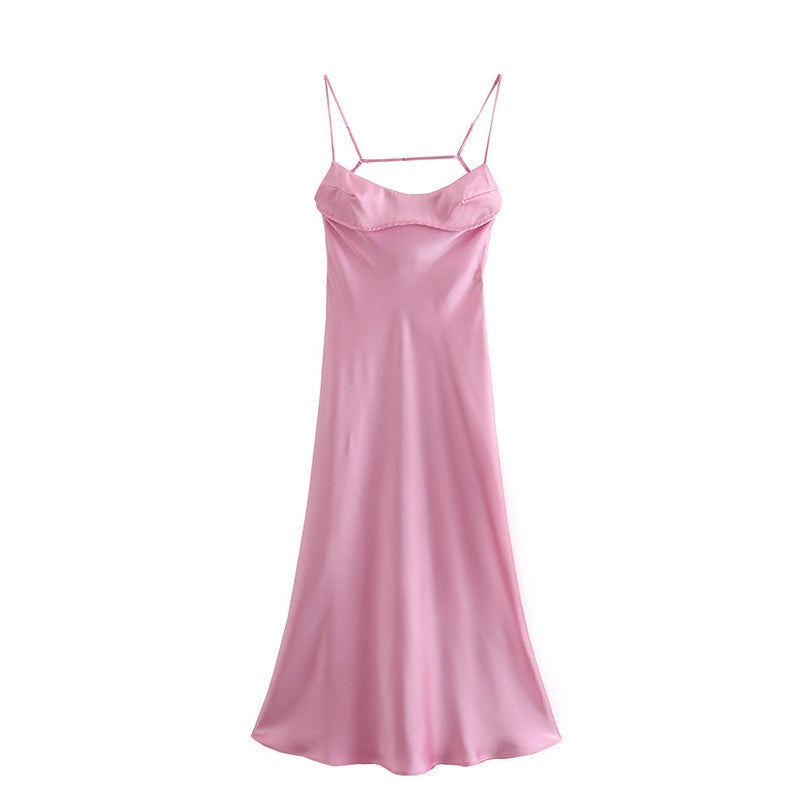 Damen Camis Satin Lange Kleider Elegant Ärmellos Unterkleid Urlaub Partykleider Sexy Lässig Rückenfrei Sommerkleider