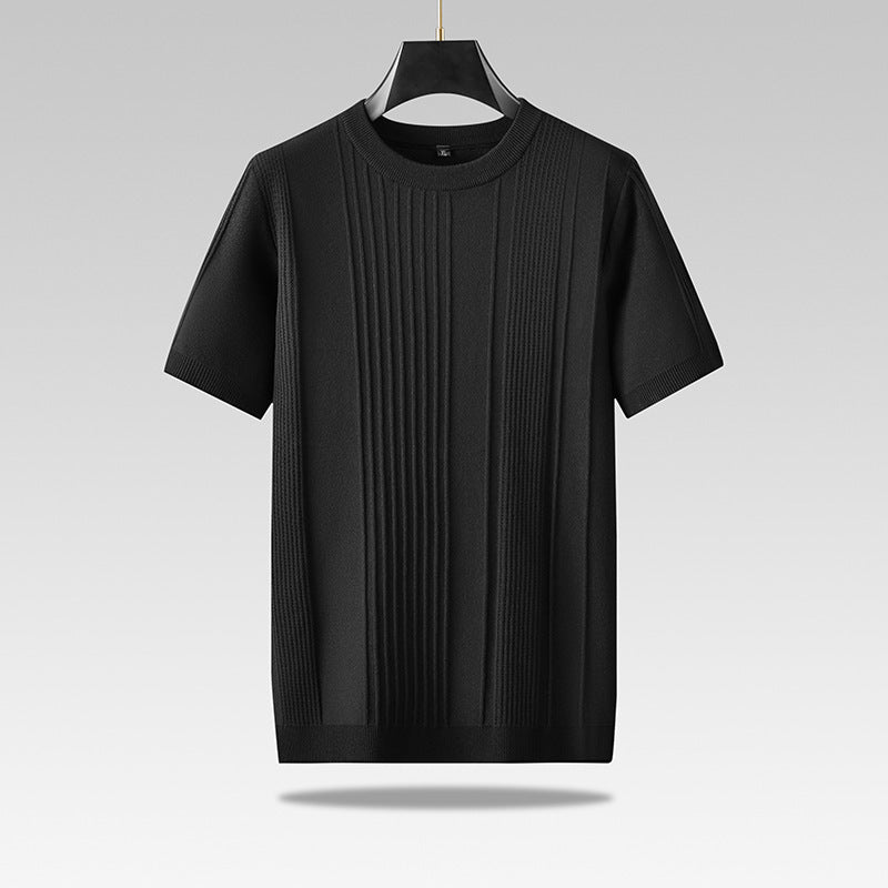 Men's Plus-sized Casual Round Neck Jacquard Sweater With Short Sleeves