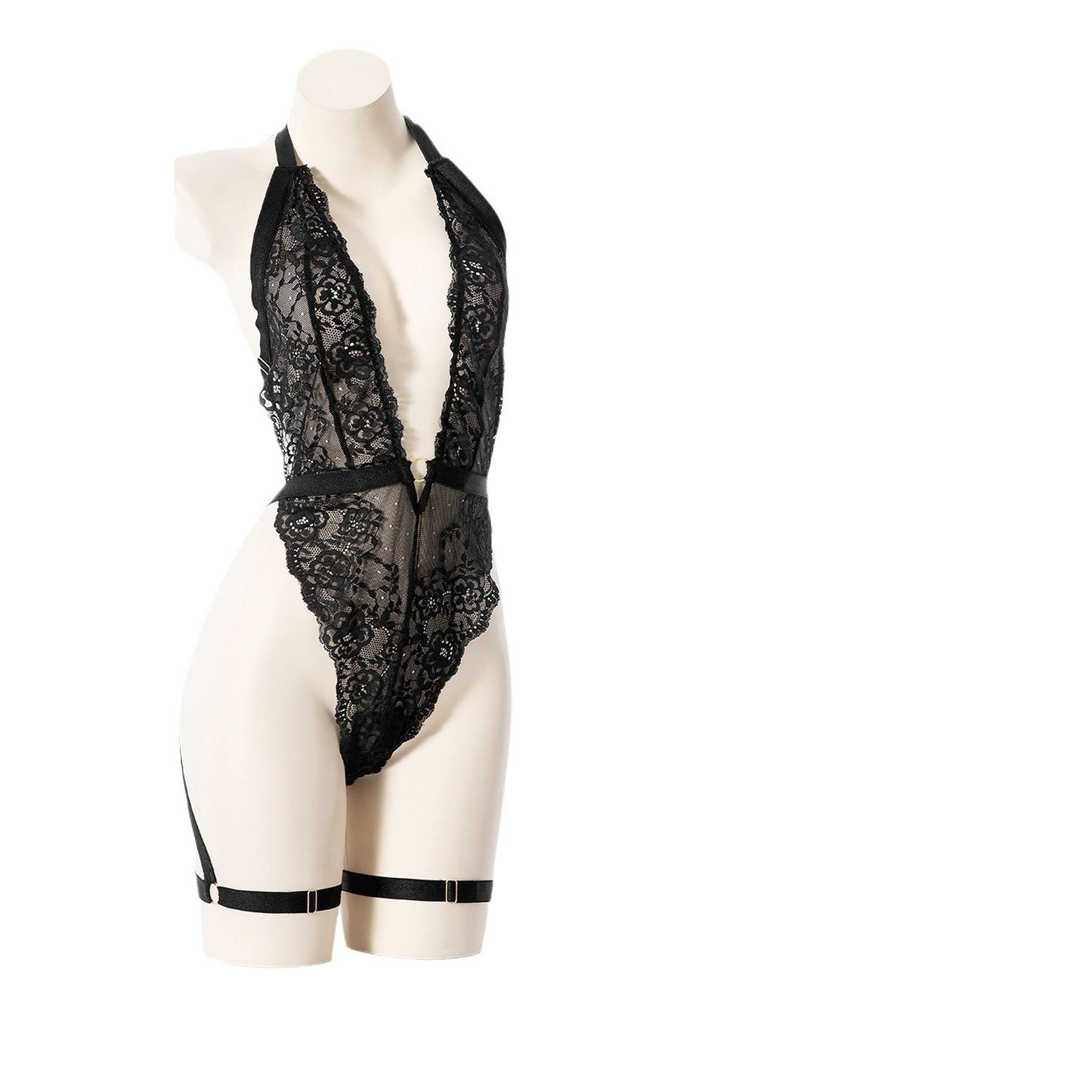 Sexy Pyjama aus Spitze mit Neckholder und Schnürung für Damen