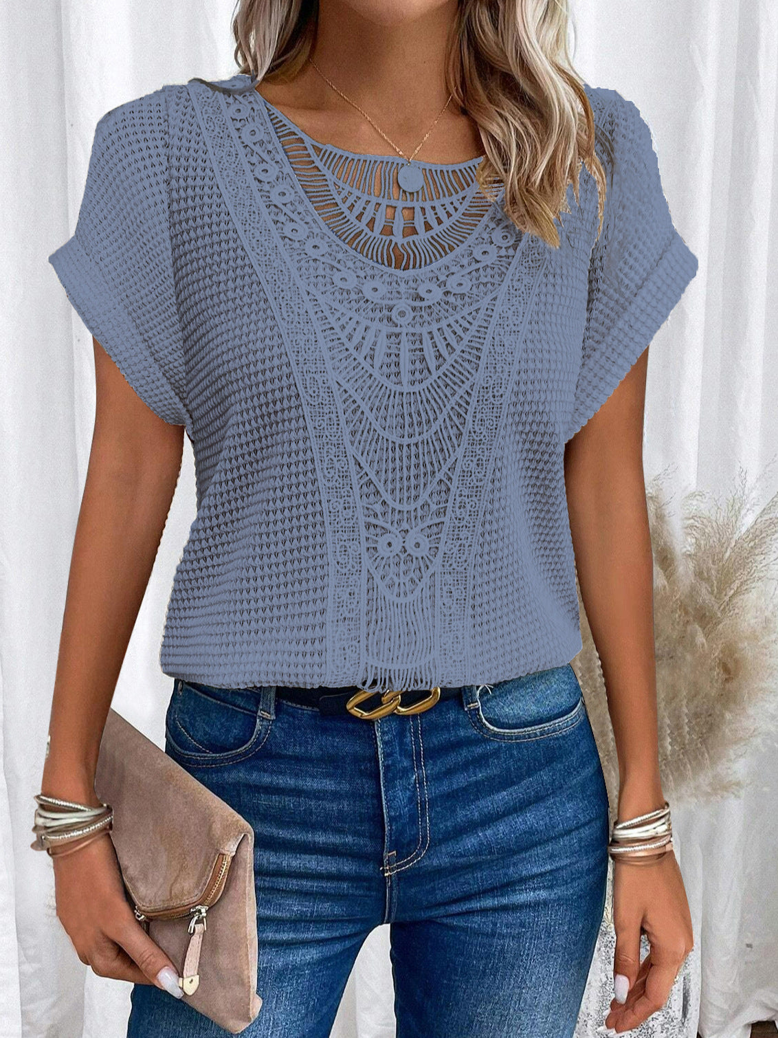Sommer Aushöhlen Kurzarm T-shirt Damen Kleidung
