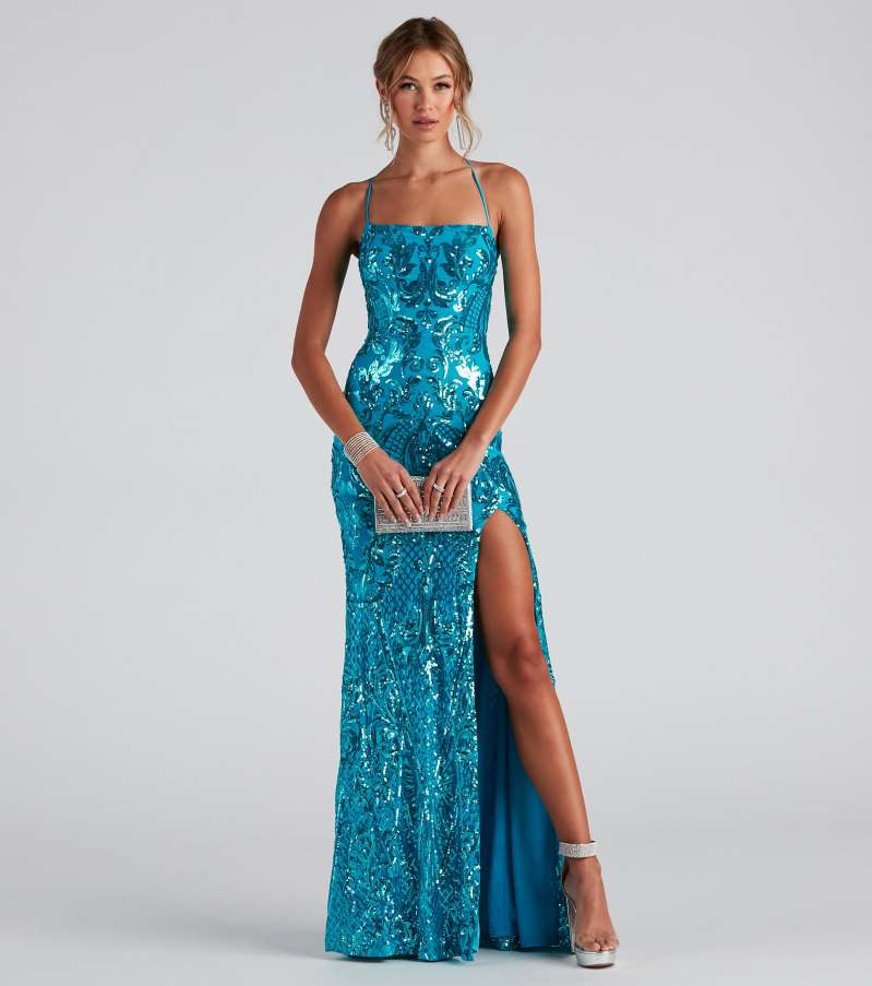 Sexy One-shoulder Sequin Floor-length Elegant Slit Dress