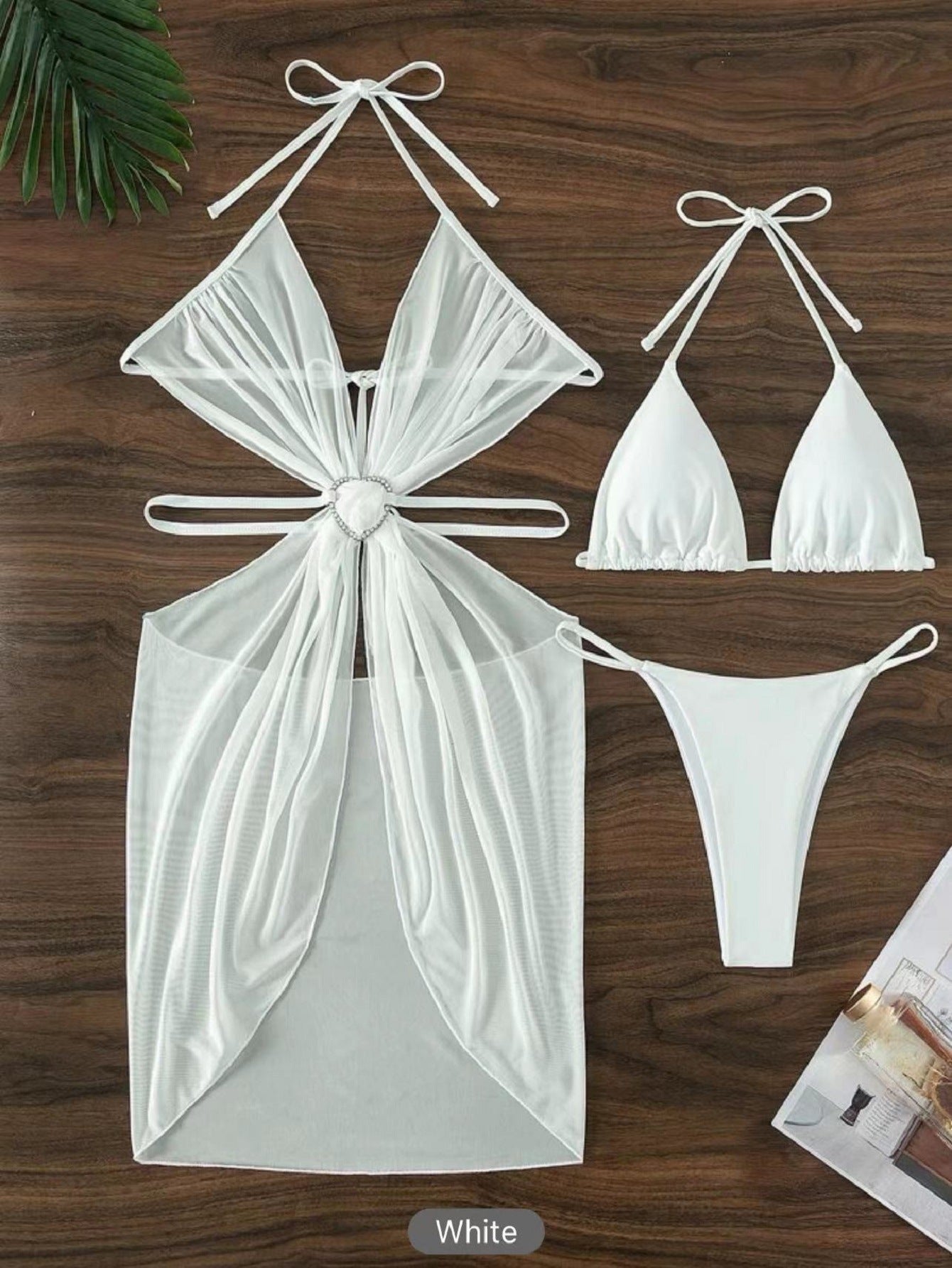 3 stücke Neckholder Bikini Strand Sommer Einfarbig Split Badeanzug Damenbekleidung