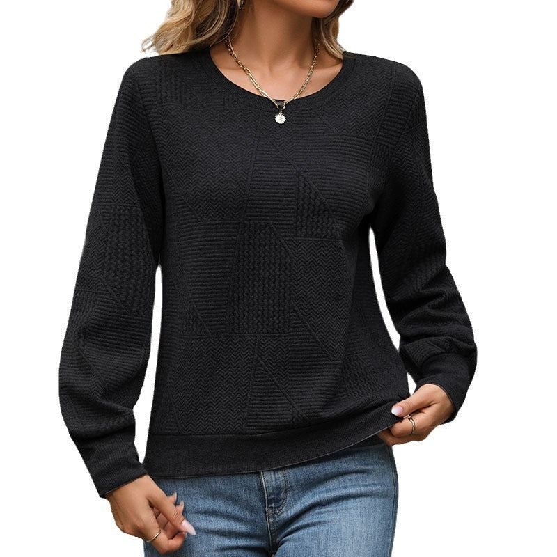 Mehrfarbiger, einfarbiger, langärmliger Pullover mit Struktur für Damen