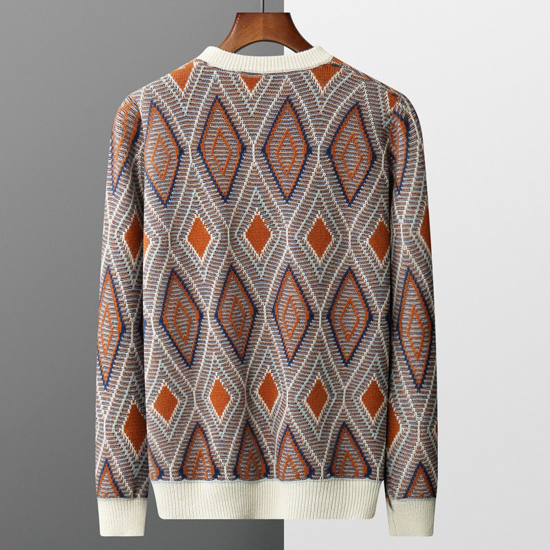 Pullover mit Rundhalsausschnitt und Retro-Rautenmuster