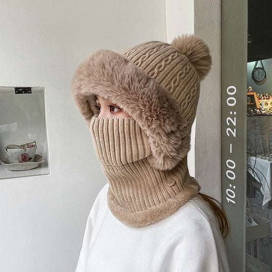 Twist Stripes Knitted Hat Scarf One-piece Fleece-lined Kit