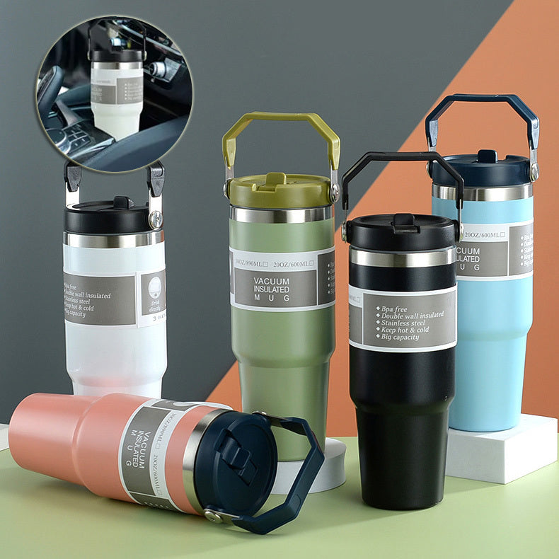 Tragbarer Autobecher Edelstahlbecher Reisesportwasserflasche mit Griffabdeckung Kaffeebecherbecher