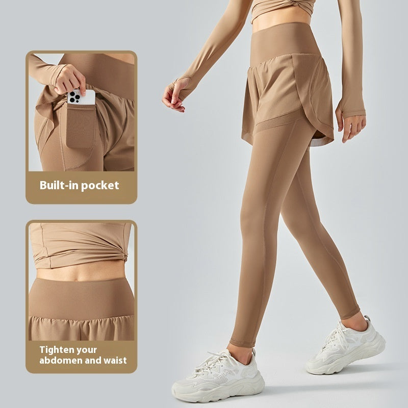 Elastische, hoch taillierte, zweiteilige Anti-Exposure-Leggings aus Mesh