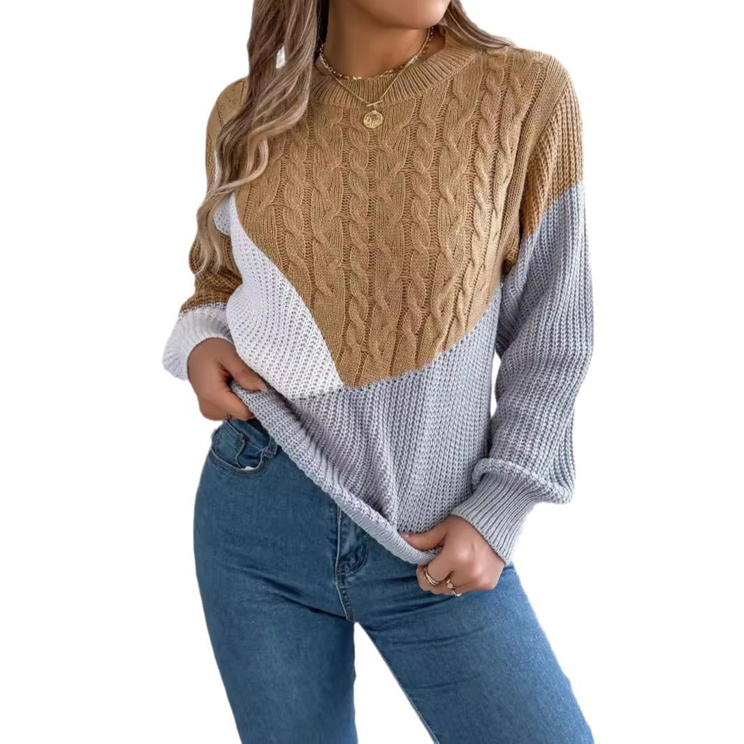 Pullover mit kontrastierender Farbe und langen Ärmeln für Damen
