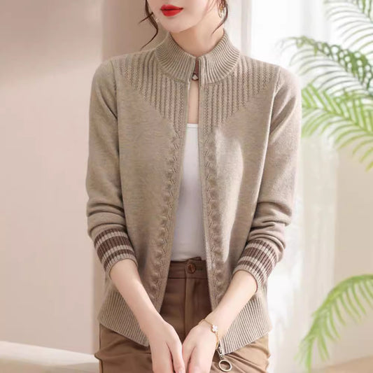 Woll-Cardigan mit Stehkragen und Reißverschluss für Damen