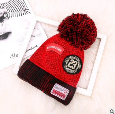 Winter New Ladies Plus Velvet Letter Labeling Wool Color Hair Ball Earmuffs Curling Knit