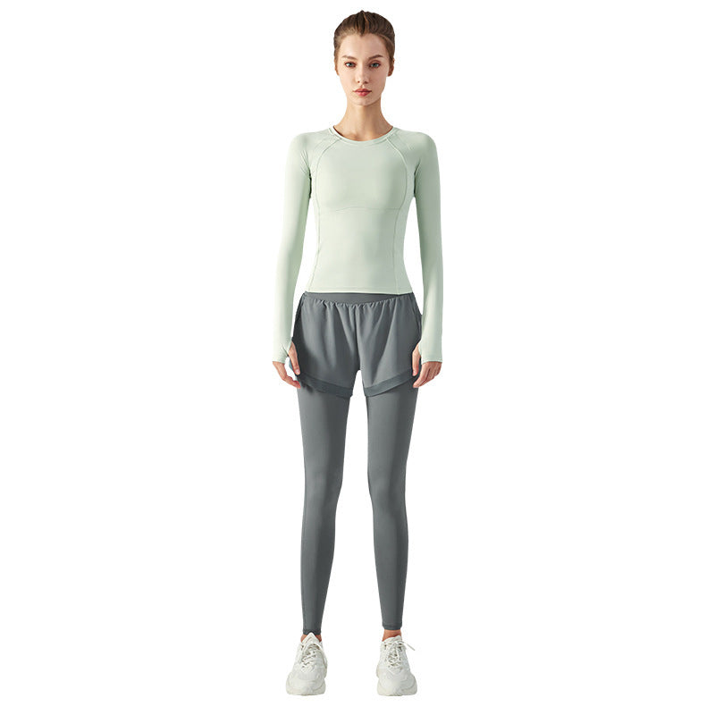 Elastische, hoch taillierte, zweiteilige Anti-Exposure-Leggings aus Mesh