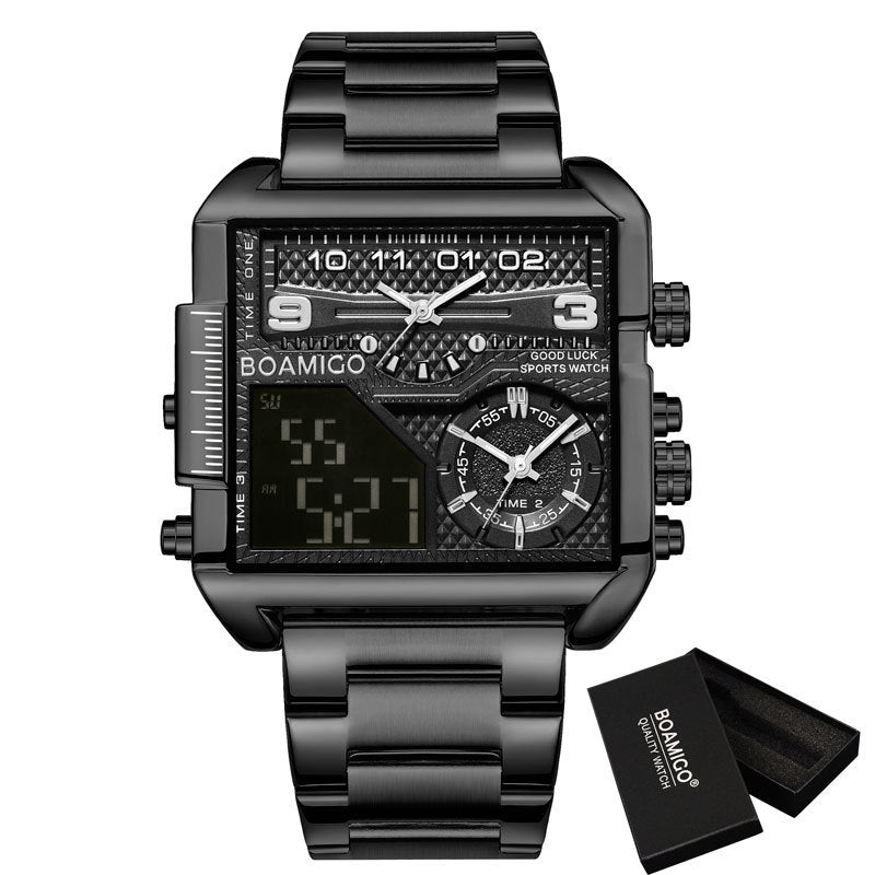 BOAMIGO Neue Top-Marke Luxus Mode Herren Uhren Gold Edelstahl Sport Quadrat Digital Analog Große Quarzuhr für Männer