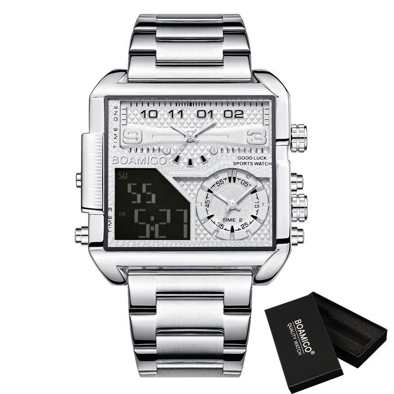 BOAMIGO Neue Top-Marke Luxus Mode Herren Uhren Gold Edelstahl Sport Quadrat Digital Analog Große Quarzuhr für Männer