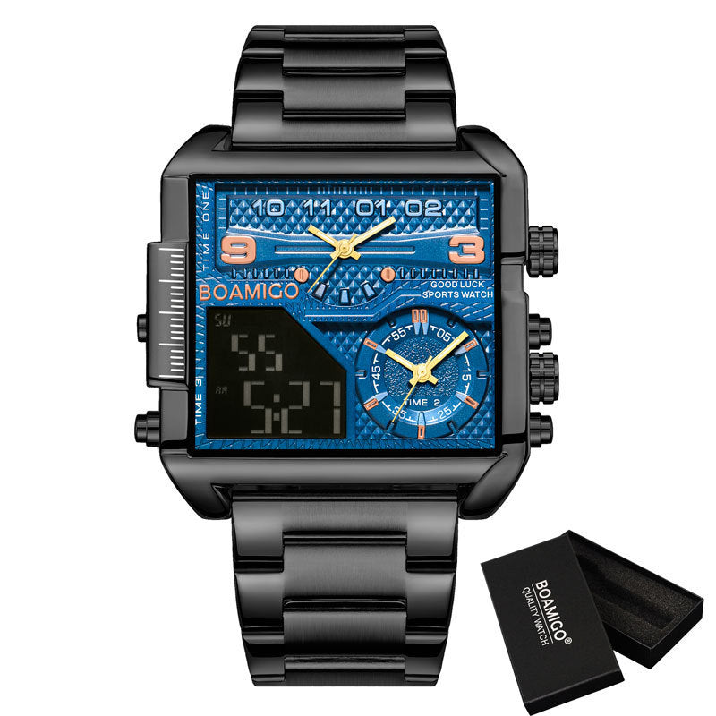 BOAMIGO Neue Top-Marke Luxus Mode Herren Uhren Gold Edelstahl Sport Quadrat Digital Analog Große Quarzuhr für Männer