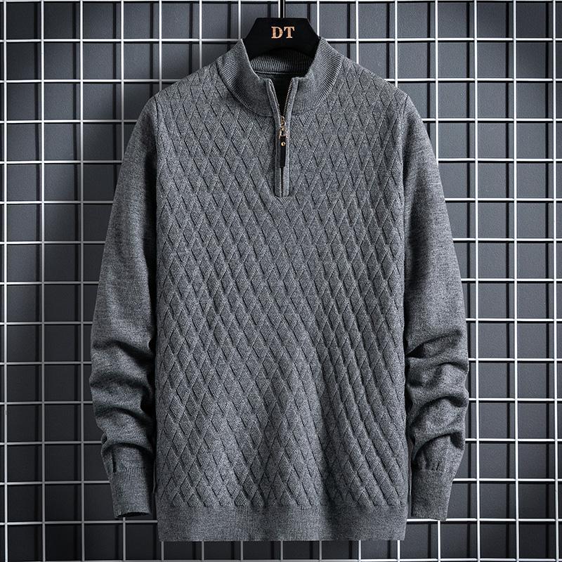 Herbst Winter Herren Half Zip Pullover Diamant Gitter Pullover