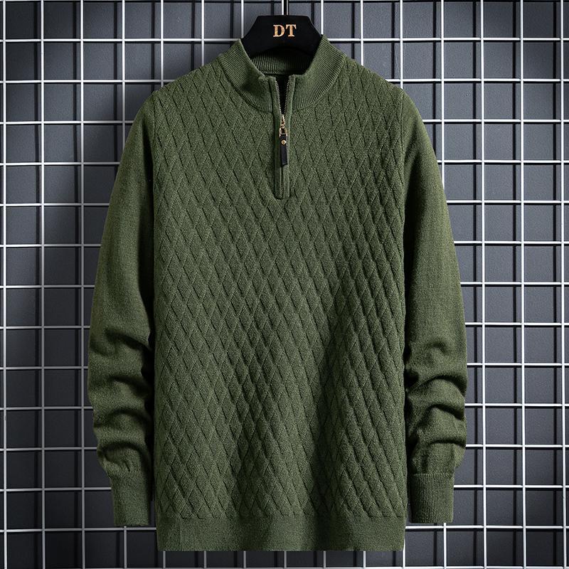 Herbst Winter Herren Half Zip Pullover Diamant Gitter Pullover