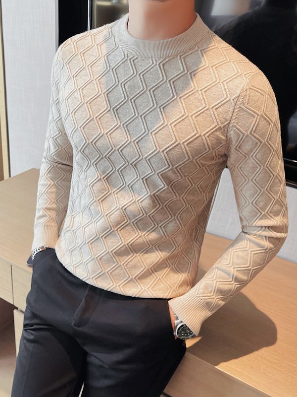 Hochelastischer Pullover mit Rundhalsausschnitt und Rautenkaromuster