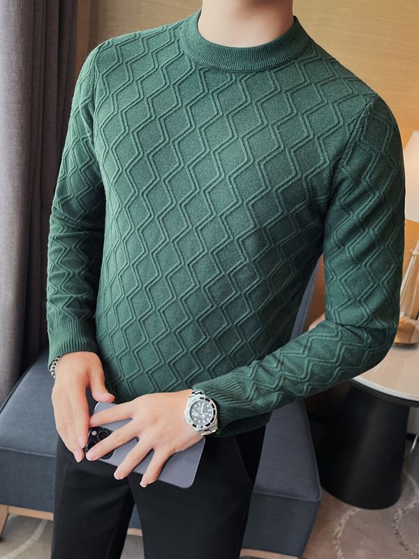 Hochelastischer Pullover mit Rundhalsausschnitt und Rautenkaromuster