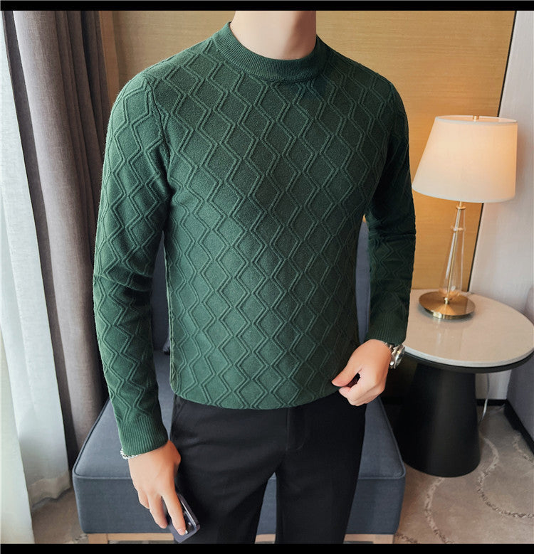 Hochelastischer Pullover mit Rundhalsausschnitt und Rautenkaromuster
