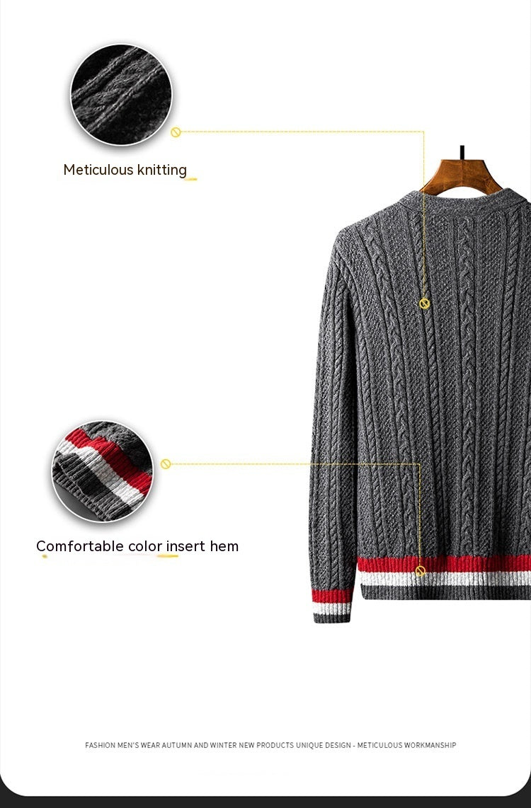 American Style Trend Reine Baumwolle Strickjacke Pullover Plus Größe V-ausschnitt Mantel Kontrast Farbe Männer