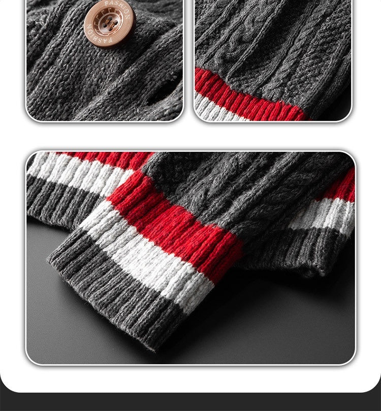 American Style Trend Reine Baumwolle Strickjacke Pullover Plus Größe V-ausschnitt Mantel Kontrast Farbe Männer