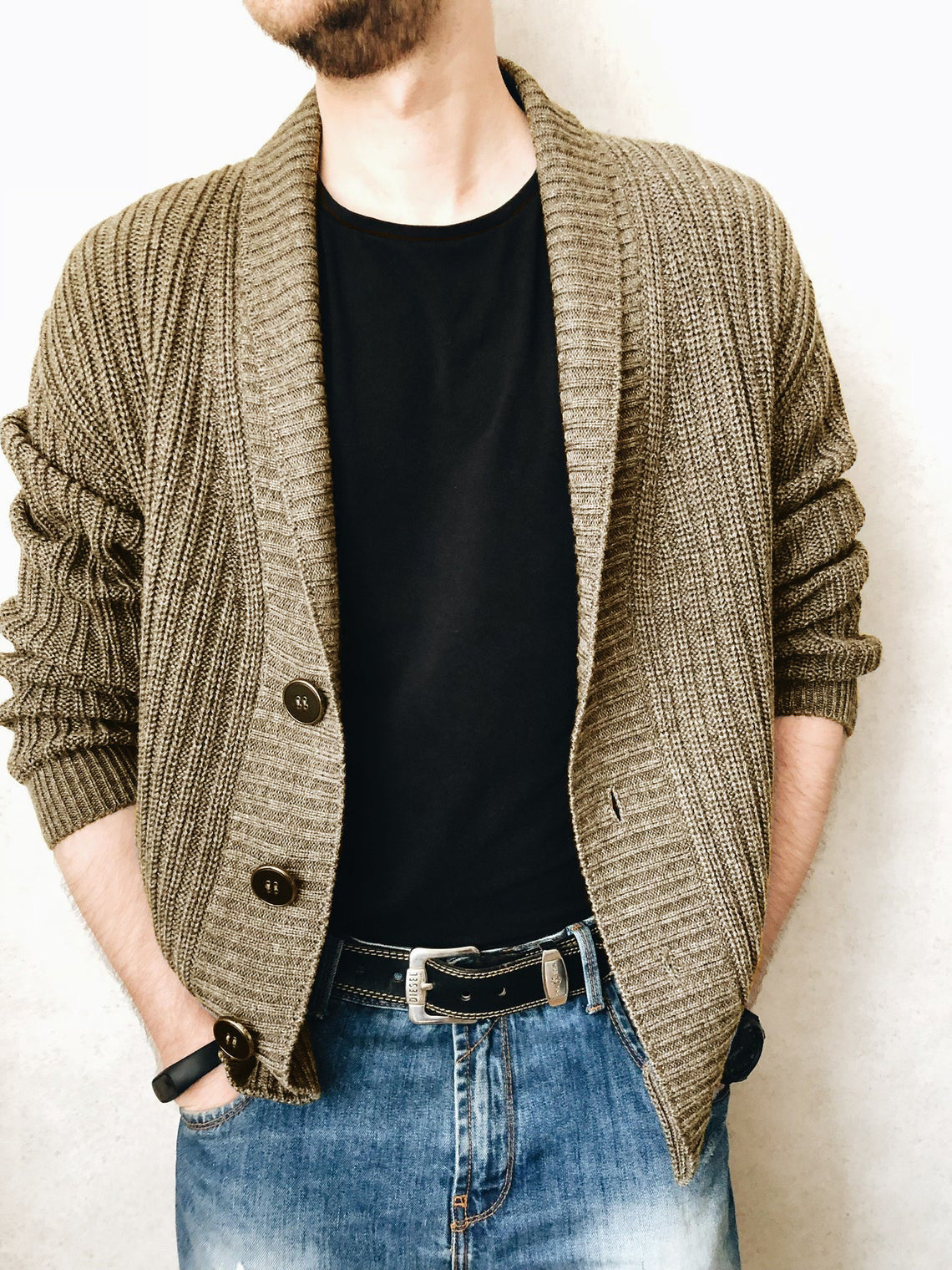 Herren Strickjacke Pullover Langarm Urban V-Ausschnitt Herren Strickwaren