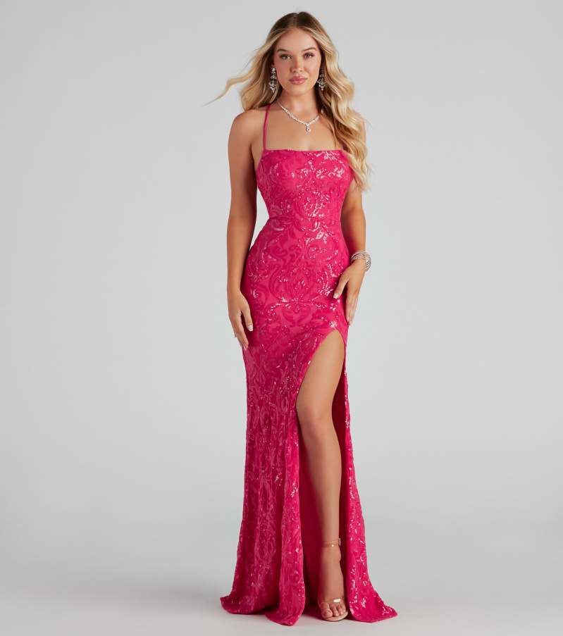 Sexy One-shoulder Sequin Floor-length Elegant Slit Dress