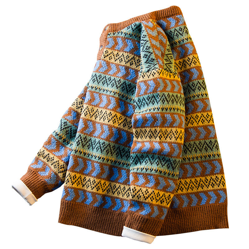 Retro Ethnic Style Sweater Men's Thick Button Sweater