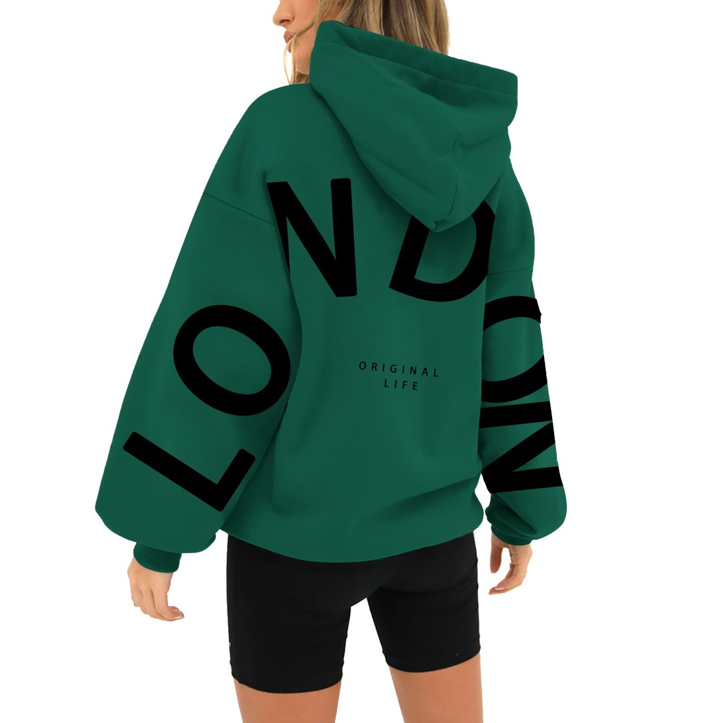 Bedruckter Kapuzenpullover mit langen Ärmeln und losen Taschen
