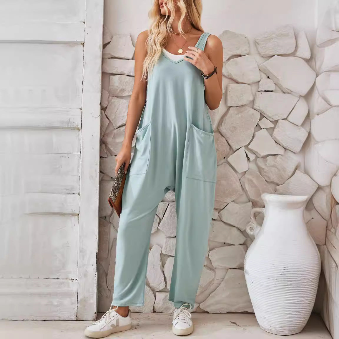 Lässiger Strick-Overall mit Weste und Tasche