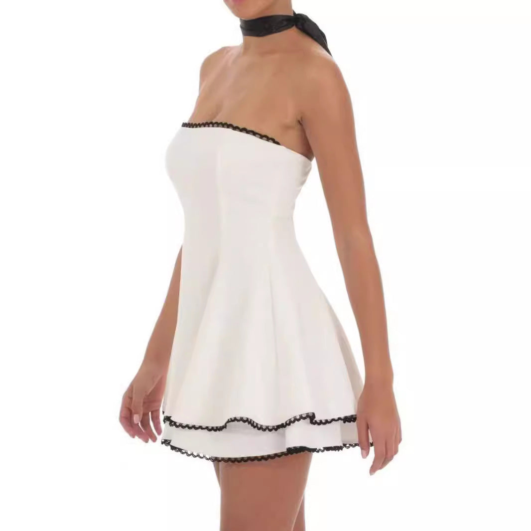 Slim Fit Temperament Farblich passendes Spitzenkleid