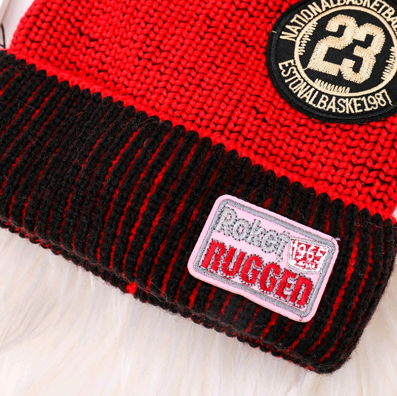 Winter New Ladies Plus Velvet Letter Labeling Wool Color Hair Ball Earmuffs Curling Knit