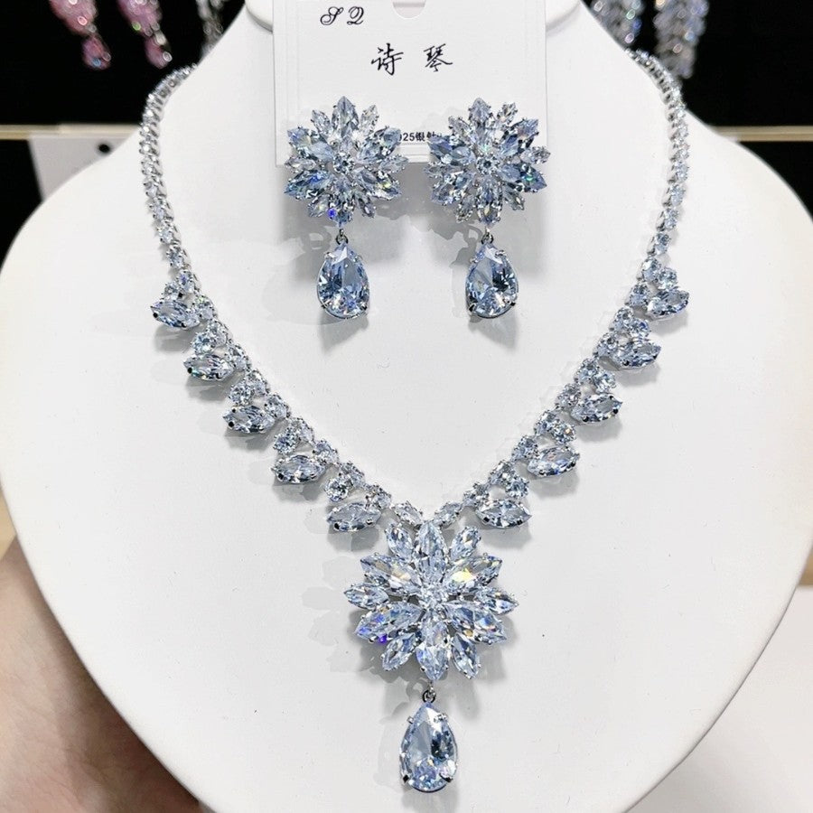 High-end Fashion Zircon Luxury Necklace And Earring Set