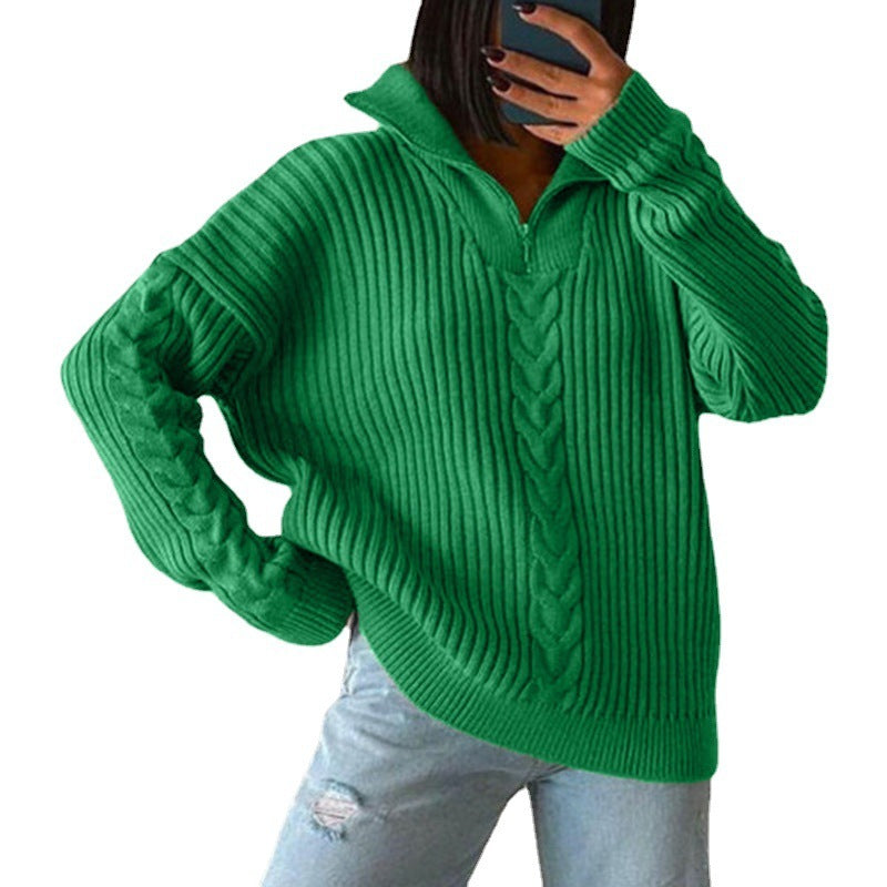 Einfarbiger Strickpullover mit Reißverschluss für Herbst und Winter