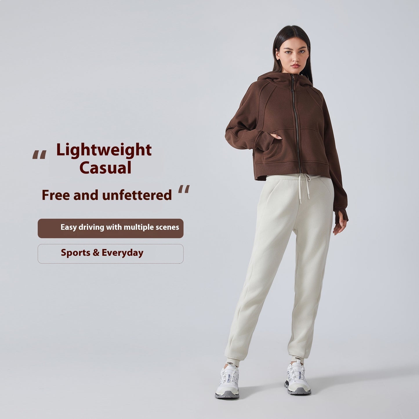 Fleece-Reißverschluss mit Kapuze, Sportjacke, lockere Yoga-Kleidung