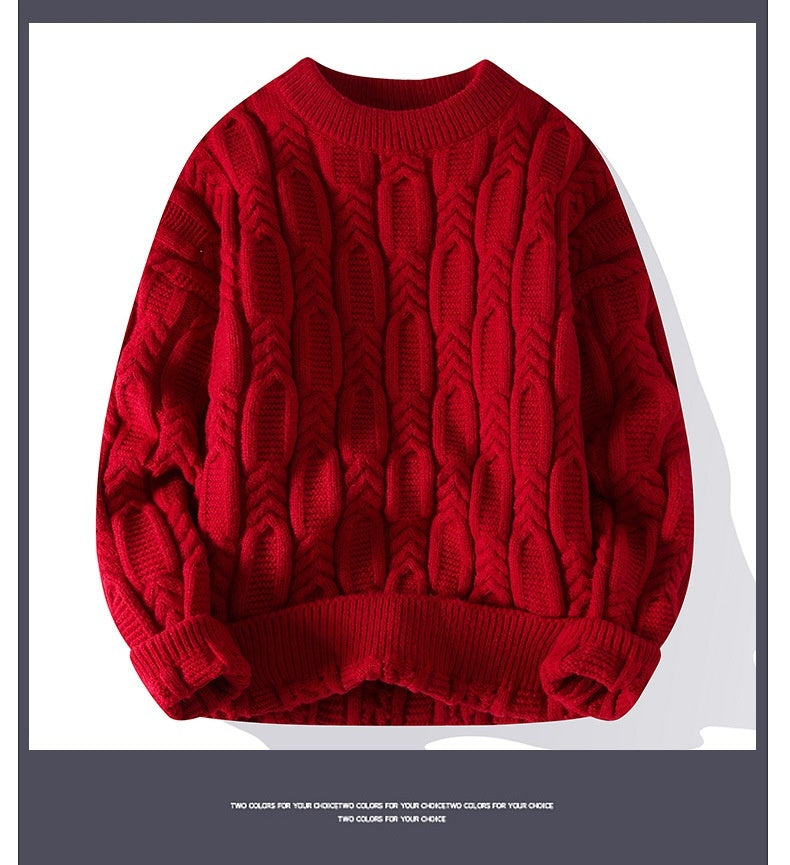 Herren Langarm Rundhals Pullover Dicker Nadelpullover