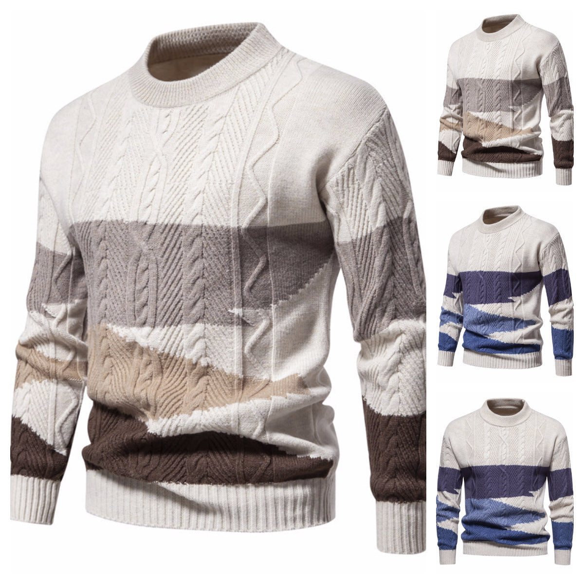 Strickwaren Herren American Retro Europäische Größe Farblich abgestimmter Freizeitmantel Herbst und Winter Neuer Rundhalspullover