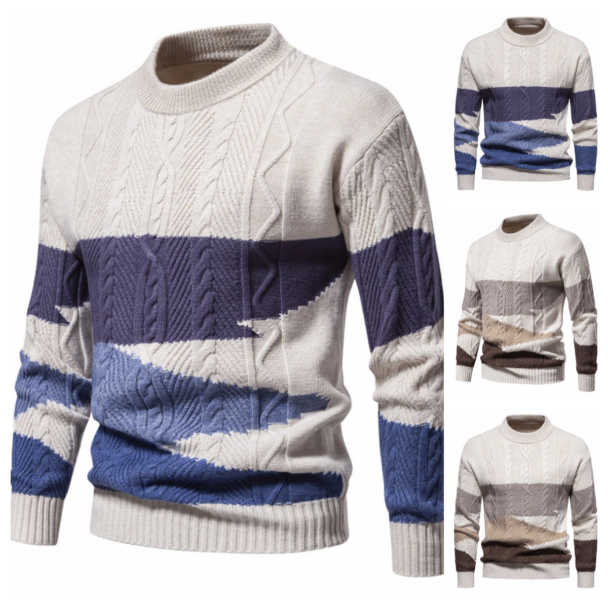 Strickwaren Herren American Retro Europäische Größe Farblich abgestimmter Freizeitmantel Herbst und Winter Neuer Rundhalspullover