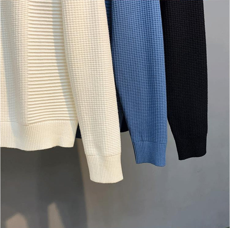 Einfarbiges Hemd mit Stehkragen und legerem Pullover