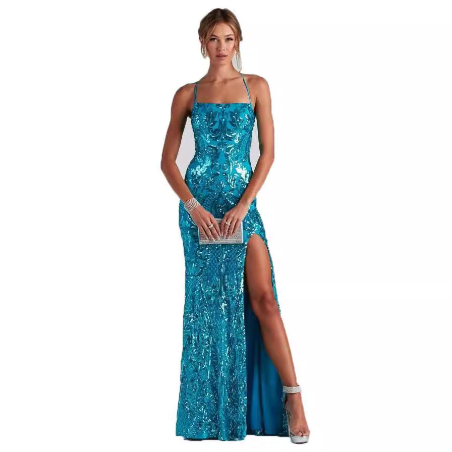 Sexy One-shoulder Sequin Floor-length Elegant Slit Dress