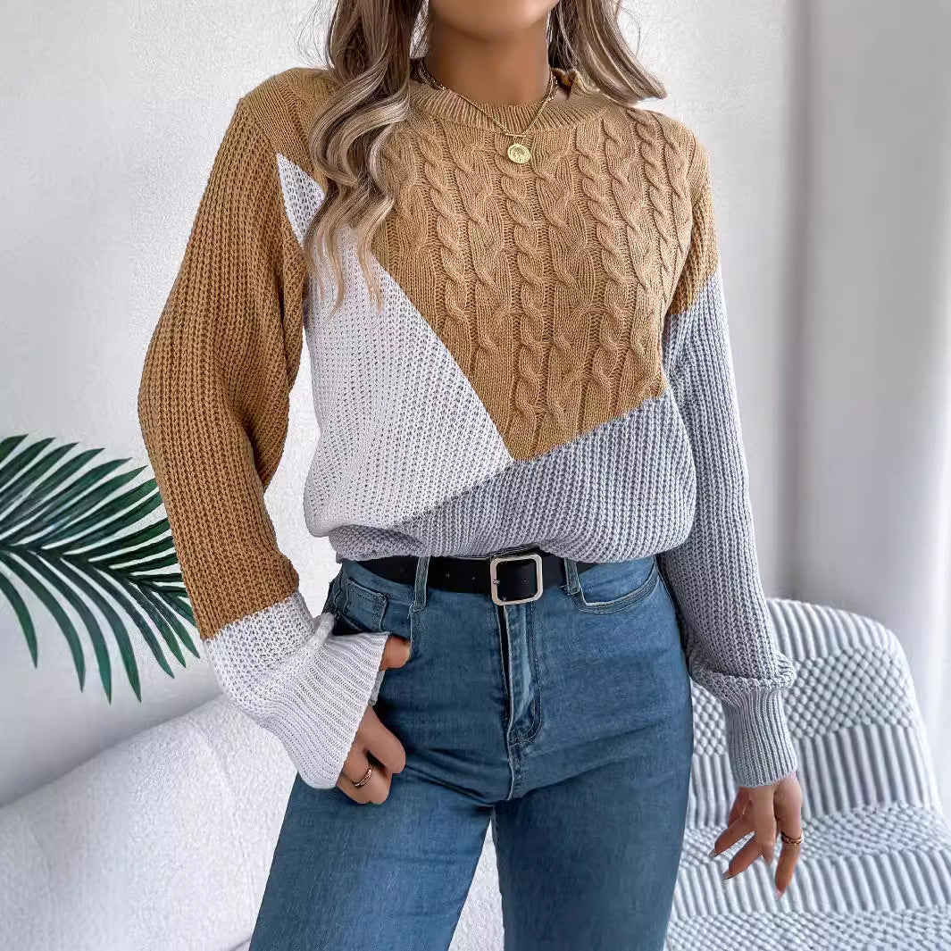 Pullover mit kontrastierender Farbe und langen Ärmeln für Damen