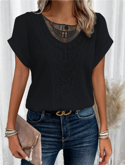 Sommer Aushöhlen Kurzarm T-shirt Damen Kleidung