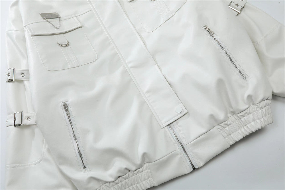 Lace-up Design Sense Motorcycle Clothing Leather Coat Men's Rock Loose PU Leather Jacket