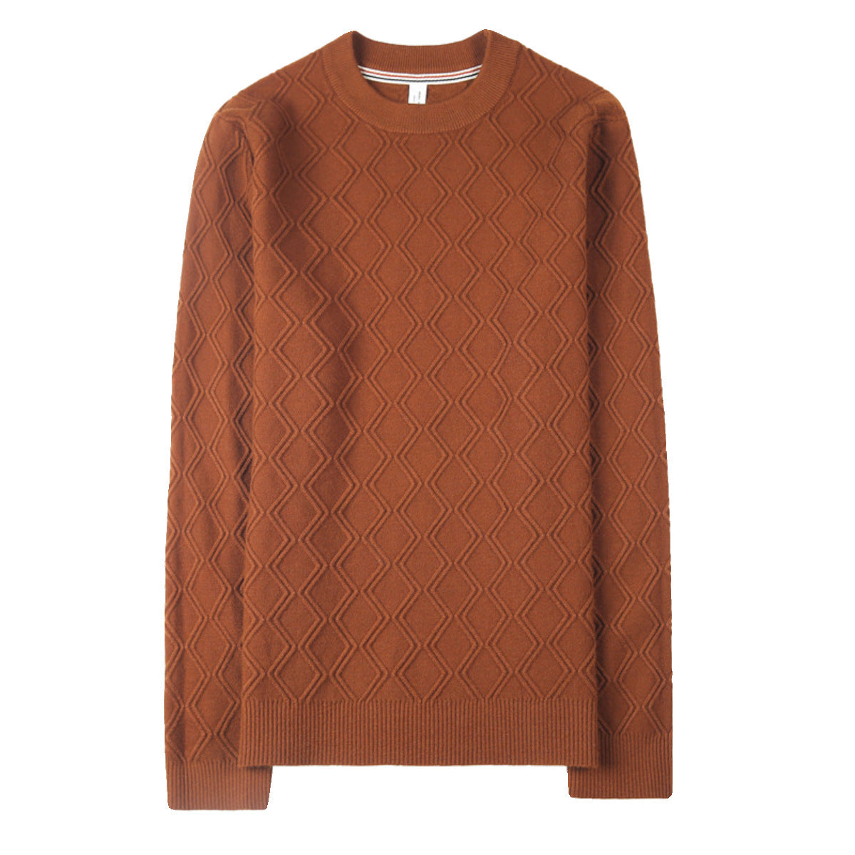Hochelastischer Pullover mit Rundhalsausschnitt und Rautenkaromuster